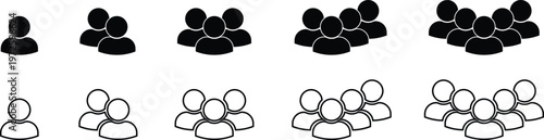 Collection of black and white user group showing increasing numbers of people group user people silhouette
