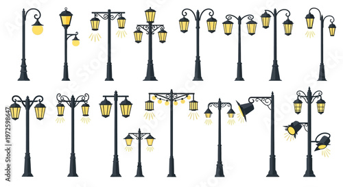 Collection of various street lamps.