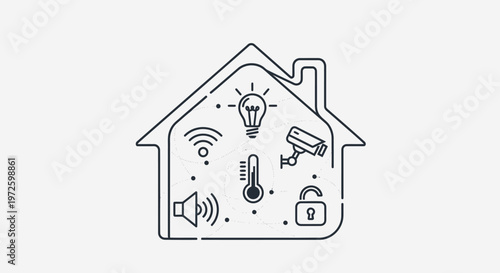 Smart home technology icon house outline with illustrated devices
