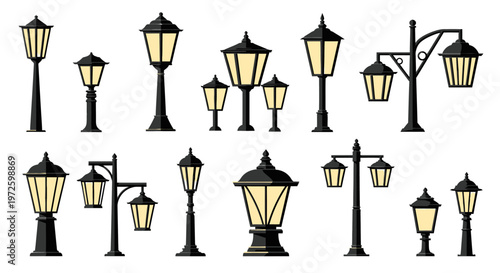 Collection of various street lamps.