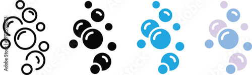 Four styles of bubble in black blue and purple on white background bubbles collection clean