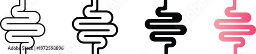 Four stylized intestine black outline solid black and pink gradient intestine digestive system internal organs