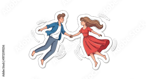 young couple running together holding hands in love
