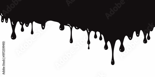 Abstract dripping black ink or paint against a stark white background