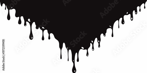 Abstract black ink splash with dripping effect against a white background