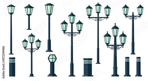 Collection of various street lamps.