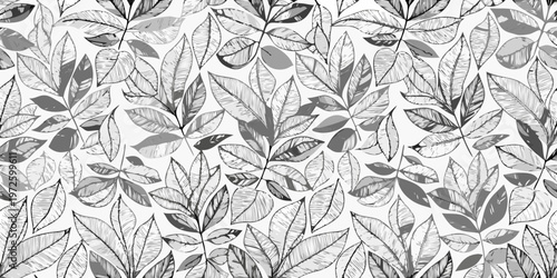 Fotografija Delicate sketched leaves create a seamless botanical pattern