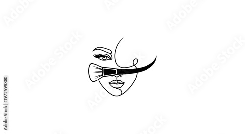 Minimalist line art of a woman's face with a makeup brush