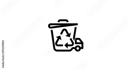 Recycling Bin Icon with Truck, Waste Management and Eco-Friendly Transport