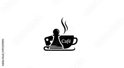 Chess pawn and coffee cup logo on white background, strategic cafe concept