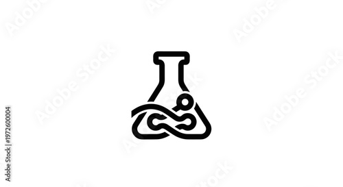 DNA molecule inside a laboratory flask, science and research icon, isolated on white background