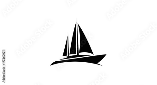 Sleek Black Sailboat Silhouette on White Background