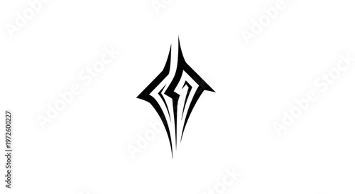 Tribal tattoo design, abstract flame shape, black ink on white background