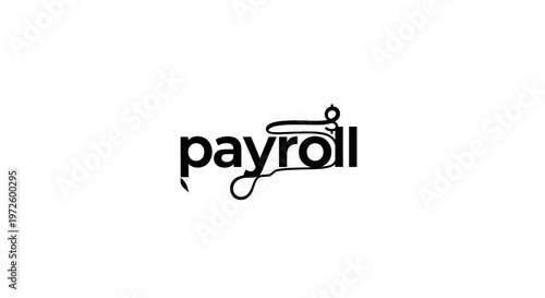 Payroll word with scissors and thread icon, business finance concept