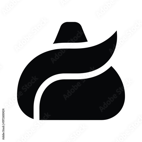 Black silhouette of a stylized hat with a wide brim and curved top