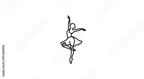 Elegant Ballet Dancer Silhouette in Dynamic Pose, Minimalist Line Art