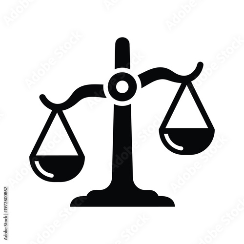 Balanced scales symbolizing justice and equilibrium in a minimalist black and white design