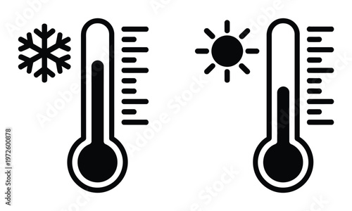 Of a thermometer indicating cold and hot temperatures with snowflake and sun symbols