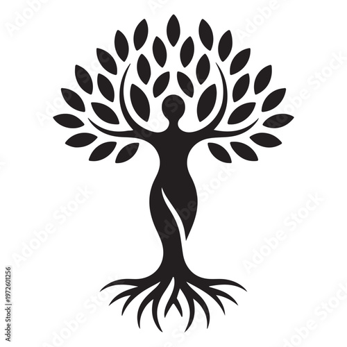 Minimalist Tree of Life Icon with Human Figure Silhouette