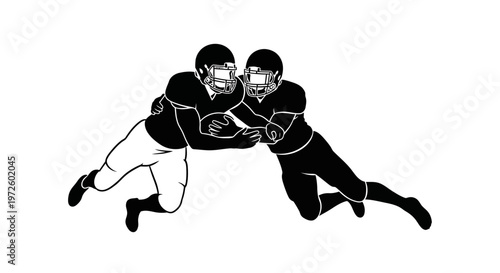 American Football Players Tackling During Game, Sports Illustration