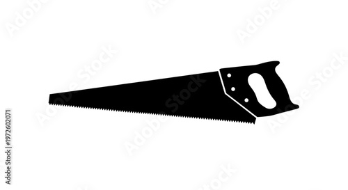 Black Silhouette of a Hand Saw on White Background