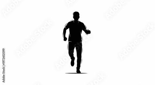 Silhouette Runner Man, Sprinting, Motion, Black and White, Isolated on White Background