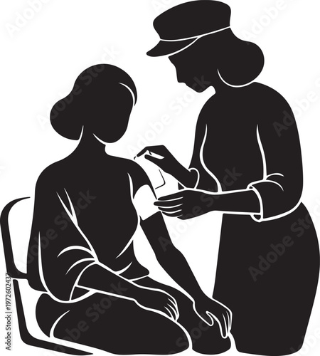 Nurse Applying Transdermal Medication Patch Silhouette