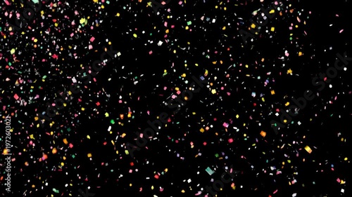 A black background with a lot of colorful confetti. The confetti is in various colors and sizes