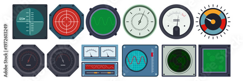 Flat Illustrated Control Panel Gauge Meter Switch Element Set