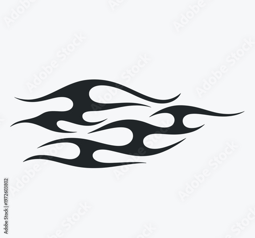tribal hot rod flame silhouette motorcycle and car decal graphic, stylized flame elements for car bike decals stickers and tattoo art, retro airbrush stencil vector illustration.