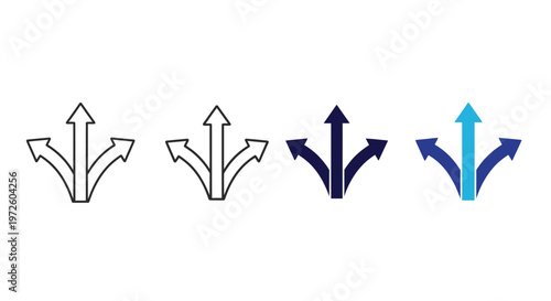Vector graphic icon depicting three divergent arrows symbolizing strategic choices, multiple options, and paths forward in business or life or new directions