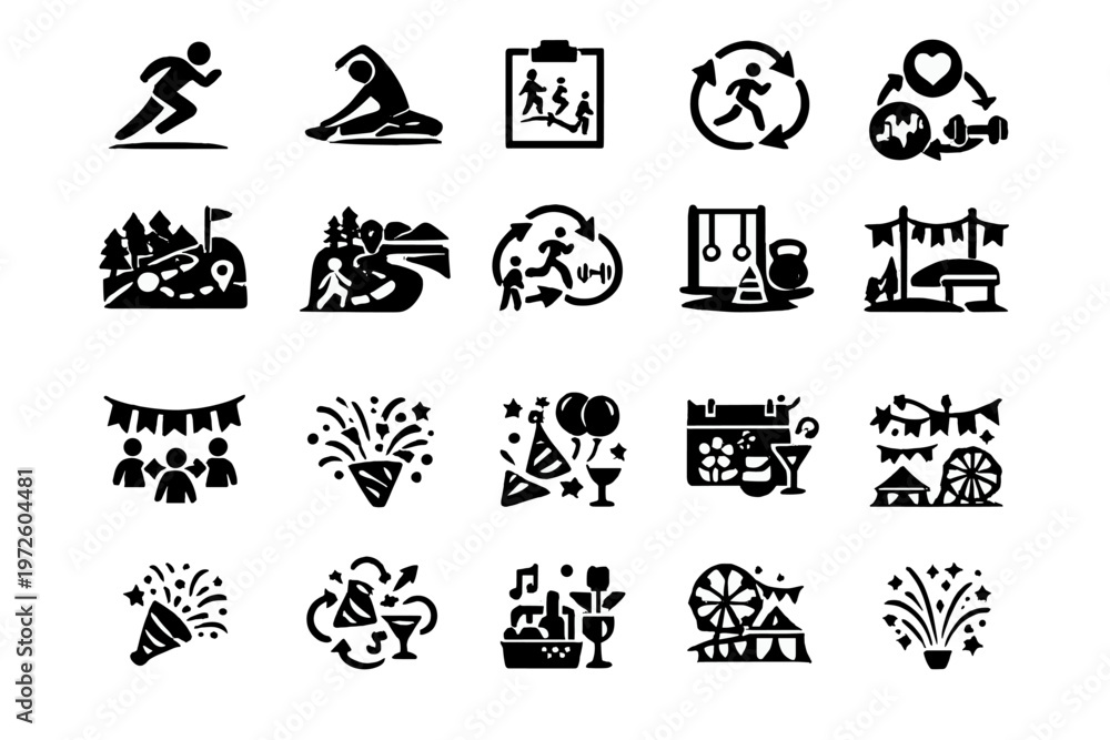 Fototapeta premium Image fitness diagram healthy stretching set vector fill icon generation exercise simple