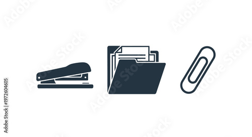 Office supplies on a white background.