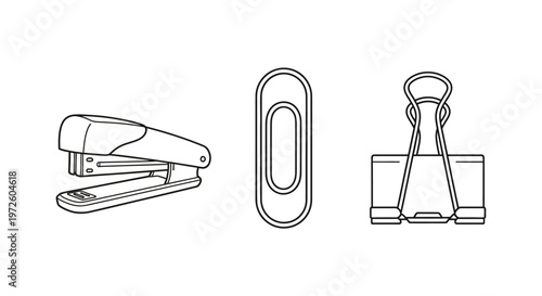 Stapler and paperclip office supplies.