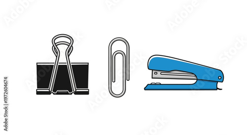 Office supplies on a white background.