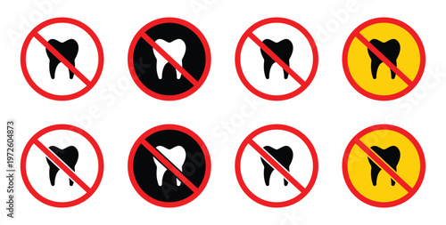 No tooth icons, representing a ban, prohibition, or warning regarding dental health.