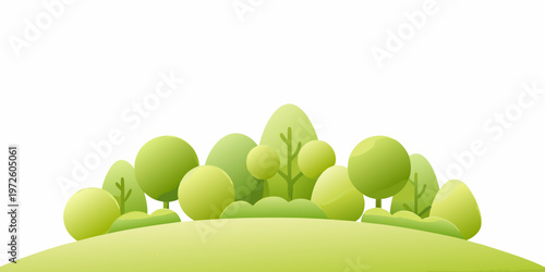 Stylized green hill with rounded trees against a white background