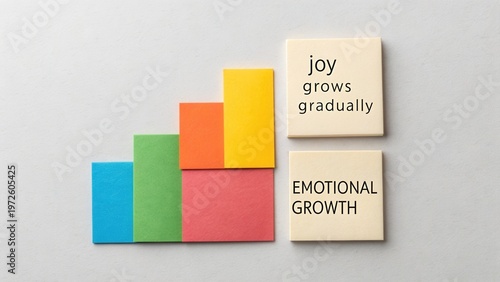 Colorful paper squares representing emotional growth and business success