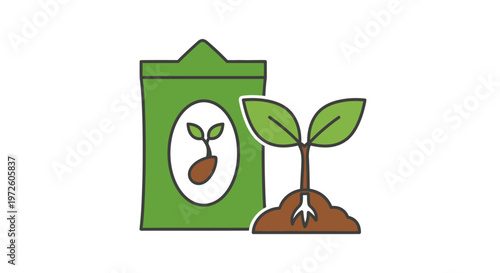 Green seed bag with sprouting plant.