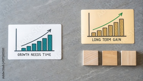 Illustrated graphs representing business growth and long term strategy