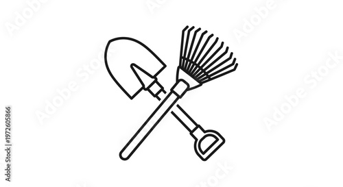 Garden tools crossed shovel and broom.