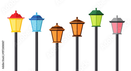 Colorful Street Lamps in a Row.