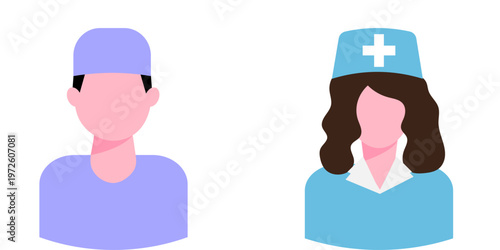 Doctor and nurse avatar icons. Healthcare workers profile characters isolated on white background. Hospital staff, medicine concept, user icons for apps, websites and UI design.  Vector illustration