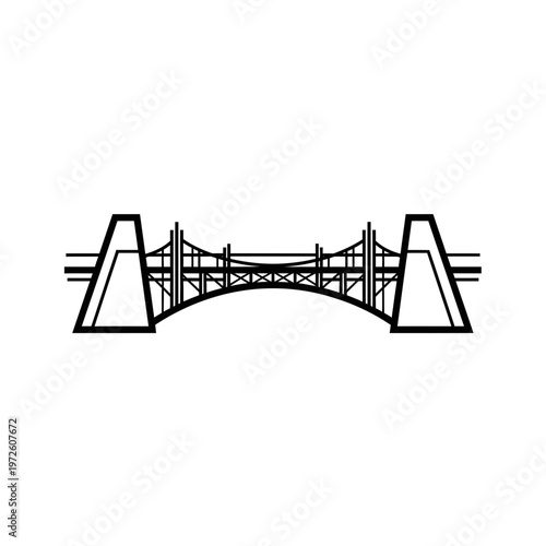 Black line art illustration of a suspension bridge