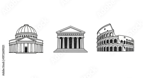 Roman Architectural Landmarks Collage Drawing.