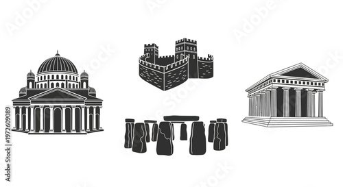 Black and white architectural model buildings.