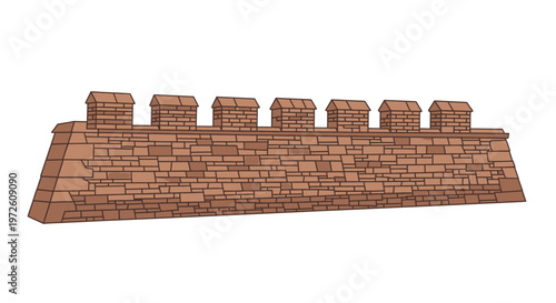 Brick wall with cylindrical pillars.