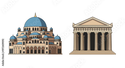 Historic Buildings with Columns and Domes.