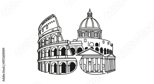 Roman Colosseum and Pantheon Buildings.