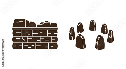 Chocolate brown brick wall pieces broken.